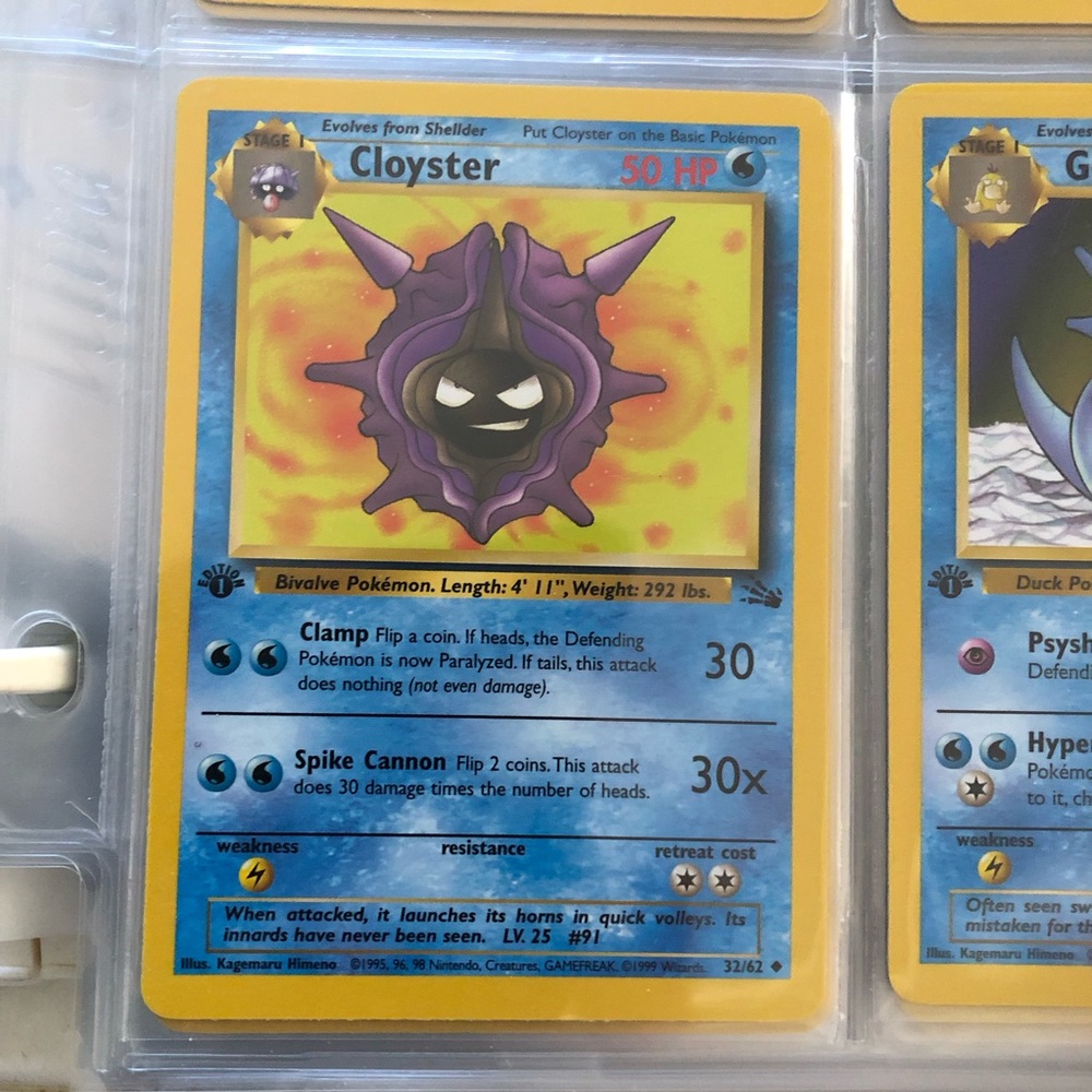 1990’s rare vintage 1st edition Cloyster Pokémon card 32/62